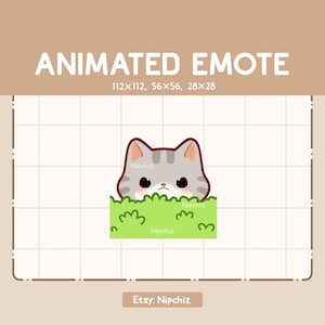 Animated Emote Hiding Gray Tabby Cat is Appearing From the Shrub / Kawaii Emote / Adorable Emote for Streaming / Ready to Use