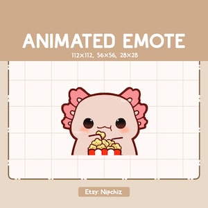 Animated Emote Axolotl is Eating a Cup of Popcorn - Emote for Streamer - Cartoon Emote