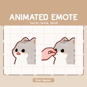 Animated Emote Cute Talkative Gray Tabby Cat and a Hand / Adorable Chibi Emote / Cartoon Emote for Streaming