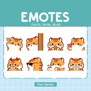 Cute TIger Emotes 8 Pack | Chibi Tiger Emotes for Streamer | Kawaii Emoji Set