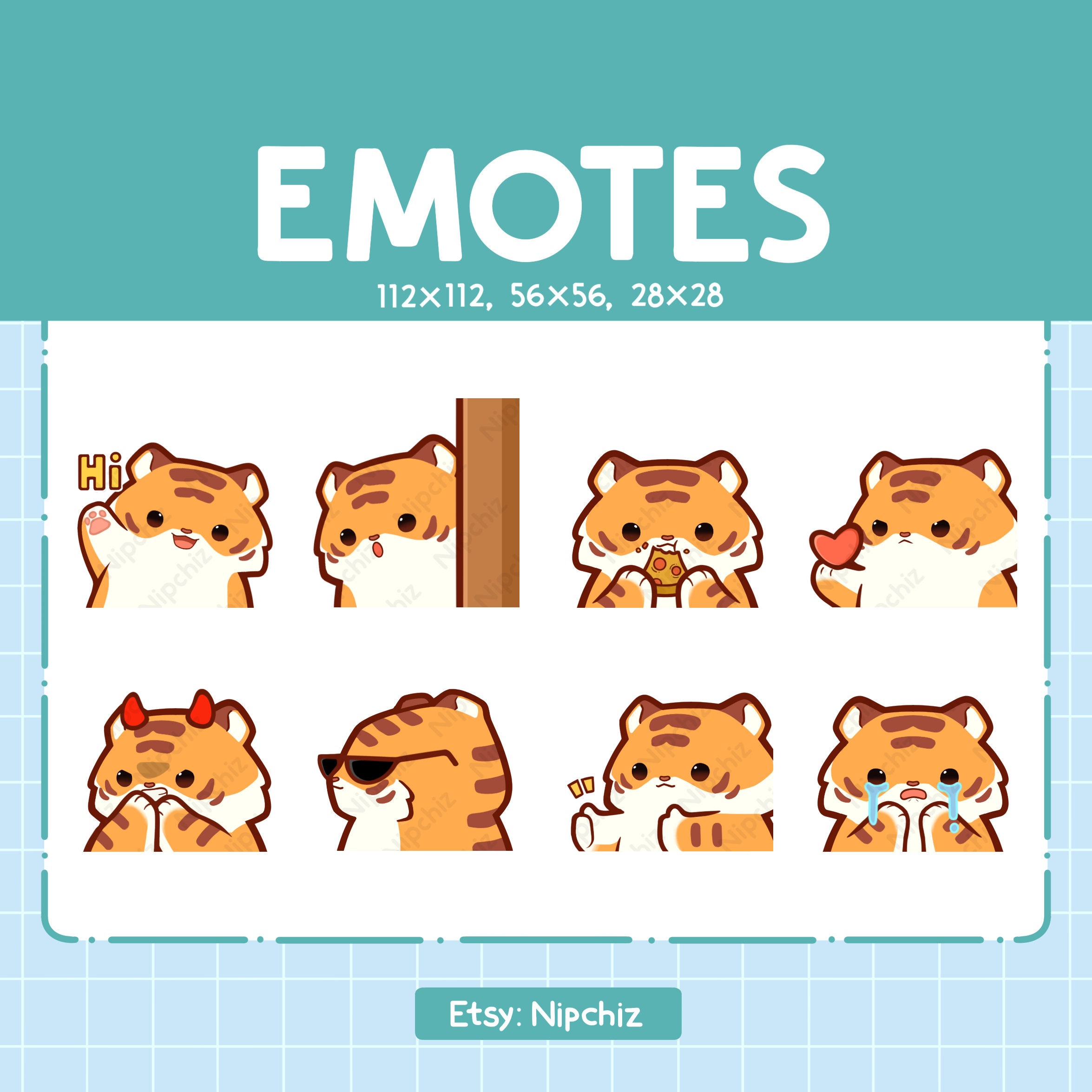 Cute Tiger Emotes 8 Pack | Chibi Tiger Emotes for Streamer