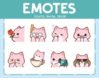 Emoticones de gato rosa chibi para streamers (8) - Gato rosa lindo kawaii - Paquete de emojis para streaming