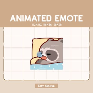 Animated Emote Chibi Raccoon is Sleeping While Snoring / Cartoon Chibi Emote / Ready to Use / Adorable Emote