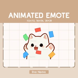 Gesto animado de gato blanco alegre celebrando / Gesto lindo kawaii / Listo para usar / Gesto para transmisión