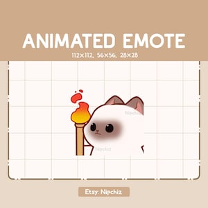 Animated Emote Siamese Cat Walking and Holding a Torch - Adorable Emote - Funny Emote for Streaming - Kawaii Emote