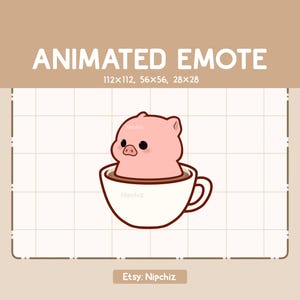 Gesto animado: Cerdito lindo dando vueltas dentro de una taza de café / Gesto de dibujos animados lindo / Gesto chibi para streamer / Gesto de dibujos animados kawaii