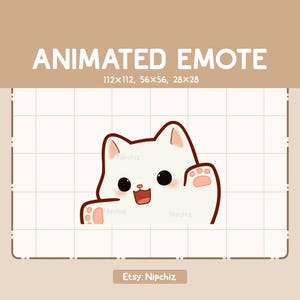 Animated Emote Cute Cheerful Happy White Cat Dancing - Chibi Cartoon Emote - Ready to Use - Funny Emote