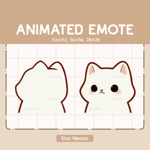 Animated Emote Cute White Cat Turning Around / Adorable Chibi Emote / Cartoon Emote for Streaming