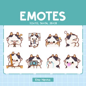 Emotes vache chibi pour streamer (8) - Vache mignonne kawaii - Pack d'emojis pour le streaming