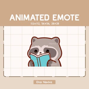 Animated Emote Adorable Raccoon is Reading a Book / Adorable Cartoon Emote / Ready to Use / Cute Emote