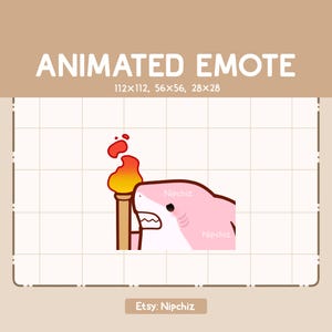 Animated Emote Pink Shark Walking and Holding a Torch / Funny Cartoon Emote / Ready to Use / Adorable Emote