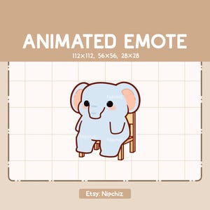 Gesto animado: adorable elefante sentado en una silla y moviendo sus patas / Gesto de dibujos animados kawaii / Gesto chibi para streamer