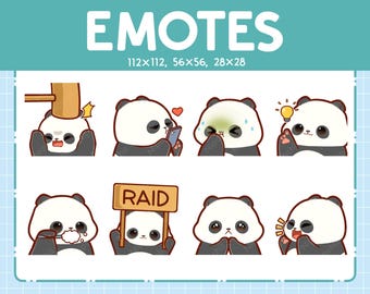 May include: A set of eight panda bear emoticons with different expressions, including a panda with a hammer, a panda with a phone, a panda with a lightbulb, a panda with a sign that says "RAID", a panda with a toothbrush, a panda with its hands together, a panda with its mouth open, and a panda with its eyes closed. The emoticons are in a cartoon style and are perfect for use in online chat or social media.