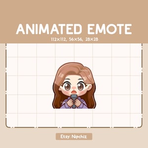 Animated Emote Girl Long Straight Brown Hair Flashlight Face / Scary Face Emote / Cartoon Emote for Streamer / Ready to Use