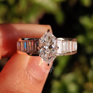 1.7 CT Dutch Marquise Lab Grown Diamond Engagement Ring, 14K Solid Yellow Gold Ring, Baguette Band Bezel Setting Pave Ring, Gift For Women