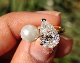 Bague toi et moi, bague de fiançailles en moissanite taille poire 3 carats, bague en argent sterling 925, bague de promesse, bague de perles latérales, bague de promesse pour elle