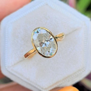 3 CT Oval Cut Moissanite Engagement Ring, 14K Solid Gold Ring, Bezel Setting Ring, Solitaire Ring, Anniversary Gift For Her, Promise Ring