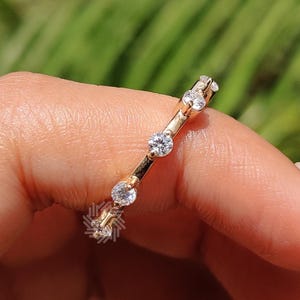 0.84 TC Round Cut Moissanite Wedding Band, 14K Solid Yellow Gold Band, Distance Pave Band, Full Eternity Band, Stackable Band, Matching Band