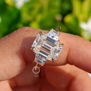 3,7 CT Moissanite Verlobungsring, 14K Solid Gold Ring, Drei-Stein-Ring, Trilogie Ring, Ehering, Versprechen Ring für Frauen