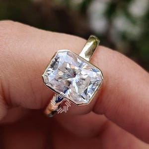 2.5 CT Radiant Cut Moissanite Engagement Ring, 14K Solid Gold Ring, Bezel Solitaire Ring, Dainty Wedding Ring, Statement Ring For Women