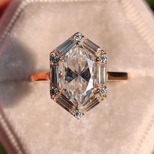 1.85 CT Dutch Marquise Cut Moissanite Halo Engagement Ring, 14K Solid Gold Ring, Baguette Halo Ring, Wedding Ring, Bridal Ring, Gift For Her