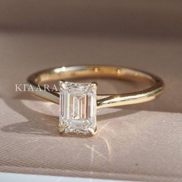 2 CT Emerald cut ring, Moissanite Engagement Ring, Solitaire Lab Diamond Ring, 14K Solid Gold Ring, Proposal Ring, Anniversary Gift for her