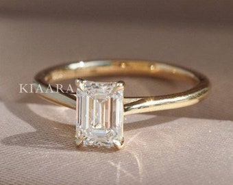 2 CT Emerald cut ring, Moissanite Engagement Ring, Solitaire Lab Diamond Ring, 14K Solid Gold Ring, Proposal Ring, Anniversary Gift for her