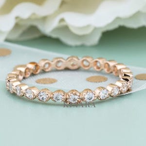 0.75 TCW Round Cut Moissanite Wedding Band, 14K Solid Yellow Gold Band, Minimalist Band, Stackable Band, Bridal Set Band, Matching Band