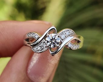 0.25 CT Round Cut Lab Grown Diamond Engagement Ring, 14K Solid Gold Ring, Swirl Ring, Crossover Ring, Wedding Ring, Anniversary Gift For Her