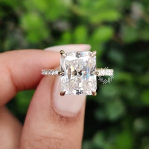 5 CT Radiant Cut Moissanite Engagement Ring, 14K Solid Gold Ring, Hidden Halo Ring, 3/4 Eternity Ring, Stackable Ring, Anniversary Gift