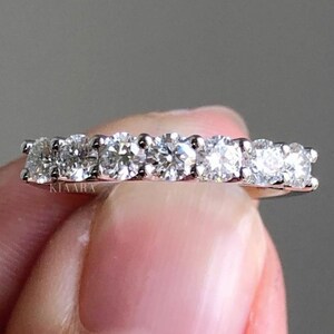 Moissanite Wedding Band Round Cut Moissanite Band Half Eternity Band Minimalist Moissanite Band 14K Solid Gold Wedding Ring Gift For Her