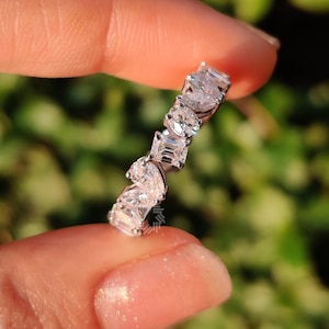 Anillo de boda de moissanita de 3 quilates con múltiples piedras, oro macizo de 14 quilates, forma mixta / anillo de eternidad completo, anillo a juego, anillo apilable, regalo para ella.