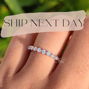 Full Eternity Band, Round Diamond Wedding Band, 10K Rose Gold Matching Band, Floating band, Bubble Prong Band, Anniversary Gift, Bridal Set