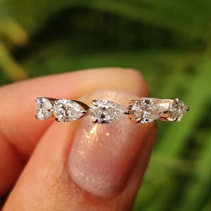 1 TCW Pear Cut Lab Grown Diamond Wedding Band, 14K Solid Yellow Gold Band, Half Eternity Band, Matching Band, Bridal Set Band, Gift For Her
