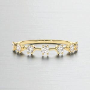 Round Lab Grown Diamond Wedding Band, 14K Solid Gold Half Eternity Band, Floating Bubble Band, Stackable Band Matching Band, Minimalist Band