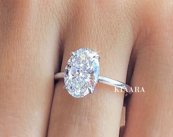 3 CT Oval Cut Moissanite Engagement Ring, 14K Solid Gold Ring, Hidden Halo Ring, Solitaire Ring, Hailey Bieber Ring, Promise / Proposal Ring