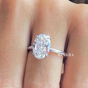 3 CT Oval Cut Moissanite Engagement Ring, Solitaire 14K Solid Gold Ring, Hidden Halo Ring, Hailey Bieber Ring, Dainty Ring For Mom