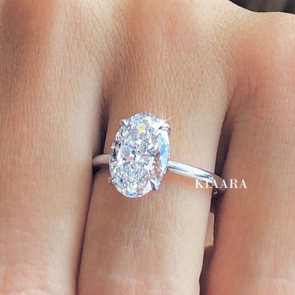3 Ct Oval Cut Moissanite Engagement Ring, 14K Solid Gold Solitaire Ring, Hailey Bieber Ring, Promise Ring Anniversary Gift Fake Diamond Ring