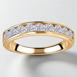 0.97 TCW Round Cut Moissanite Wedding Band, 14K Solid Gold Band, Channel Setting Band, Half Eternity Band, Stackable Band, Gift For Her
