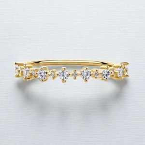 0.17 TCW Round Cut Moissanite Wedding Band, 14K Solid Yellow Gold Band, Half Eternity Band, Minimalist Band, Bridal Set Band, Stackable Band