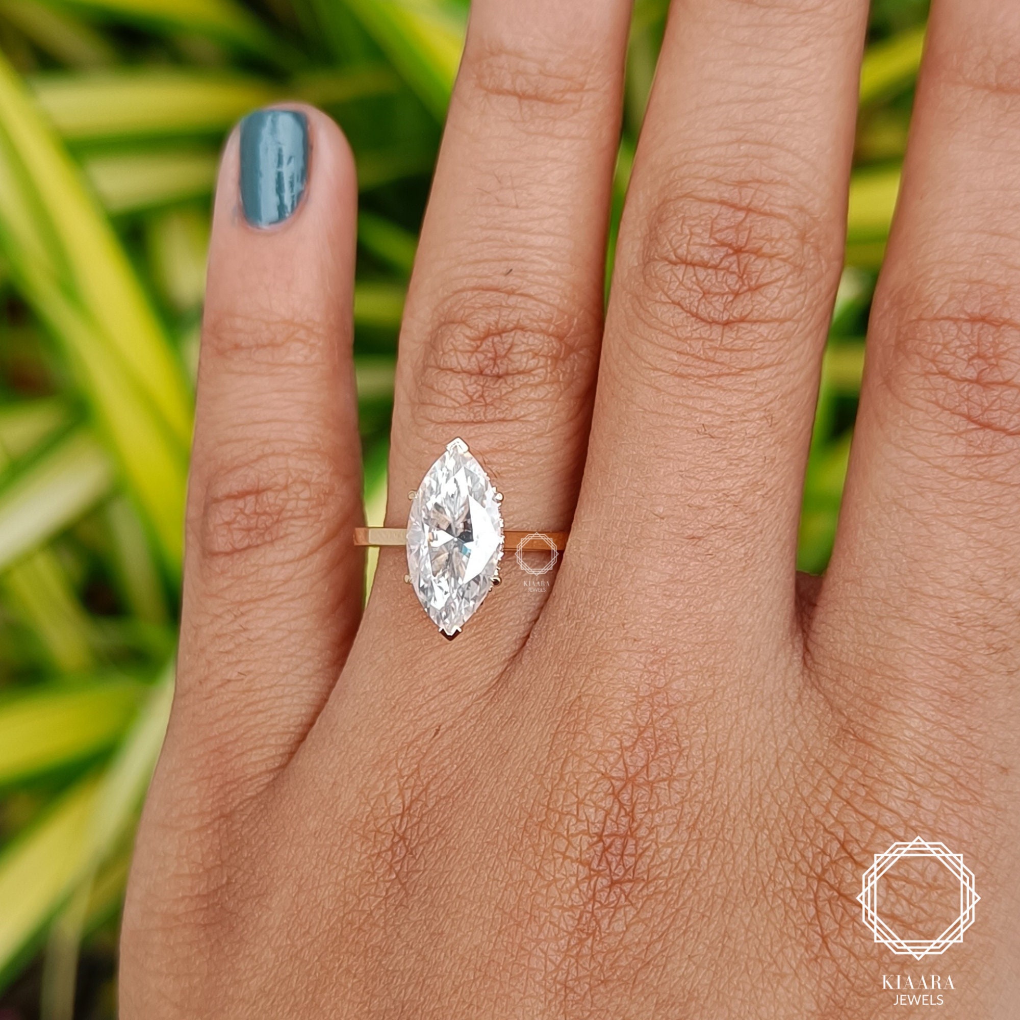 Solitaire Wedding Ring 2 CT Marquise Colorless Moissanite
