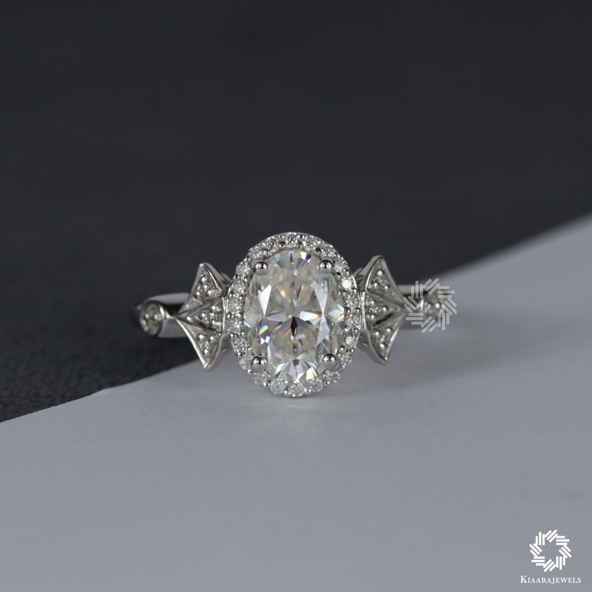 2 CT Oval Cut Moissanite Halo Engagement ring, 14K Solid Gold Ring, Art Deco Ring, Vintage Ring, Wedding Ring, Anniversary Gift For Her