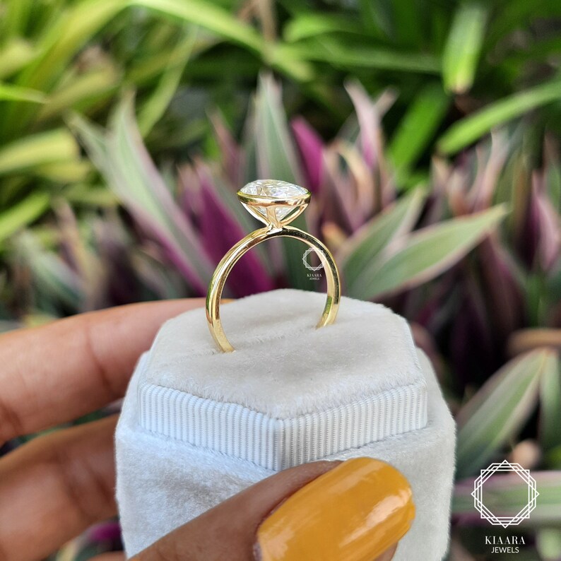 3 CT Oval Cut Moissanite Engagement Ring 14K Solid Gold Ring, Bezel ...