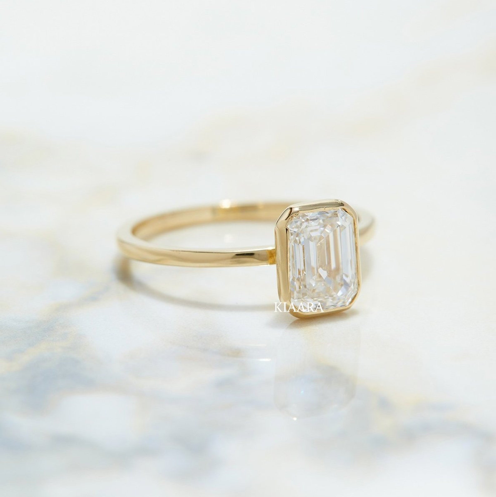 1.5 CT Emerald Cut Moissanite Engagement Bezel Ring Emerald | Etsy