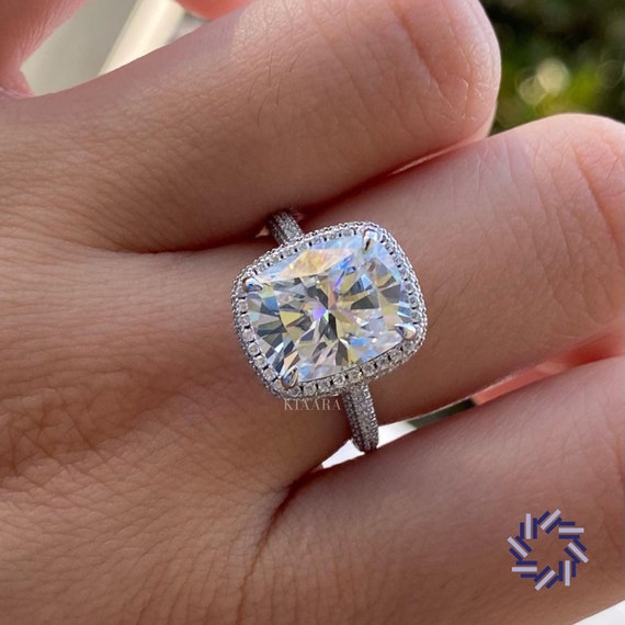 Moissanite cushion cut halo engagement rings deals