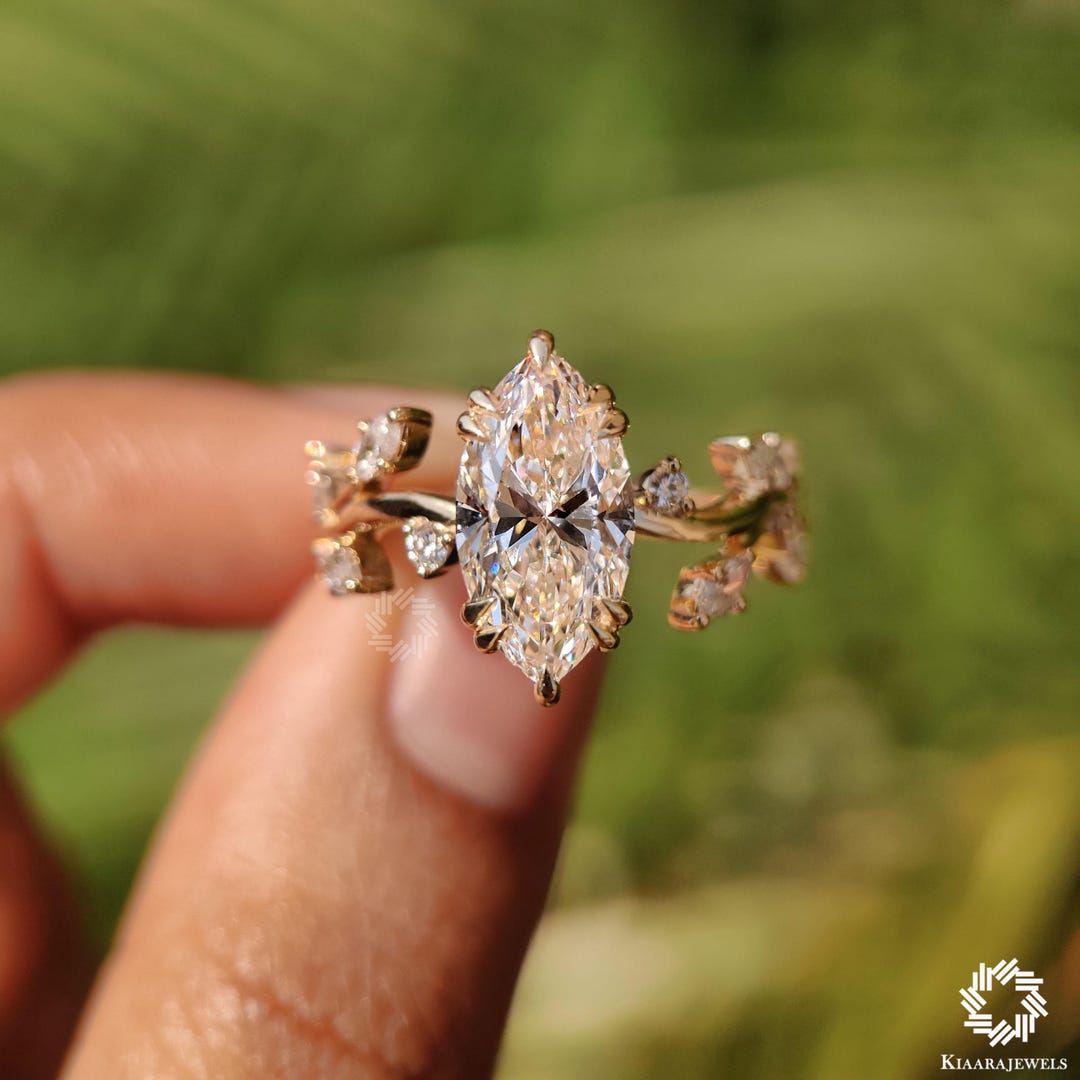 3 CT Marquise Cut Lab Grown Diamond Engagement Ring, 14K Solid Gold ...