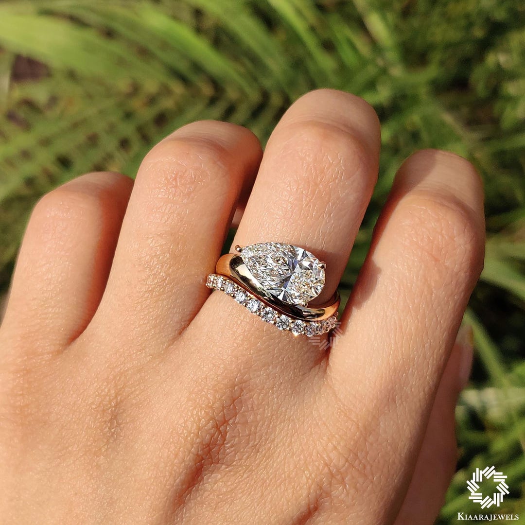 3.5 CT Pear Cut Lab Diamond Wedding Ring Set, 14K Solid Gold Engagement ...