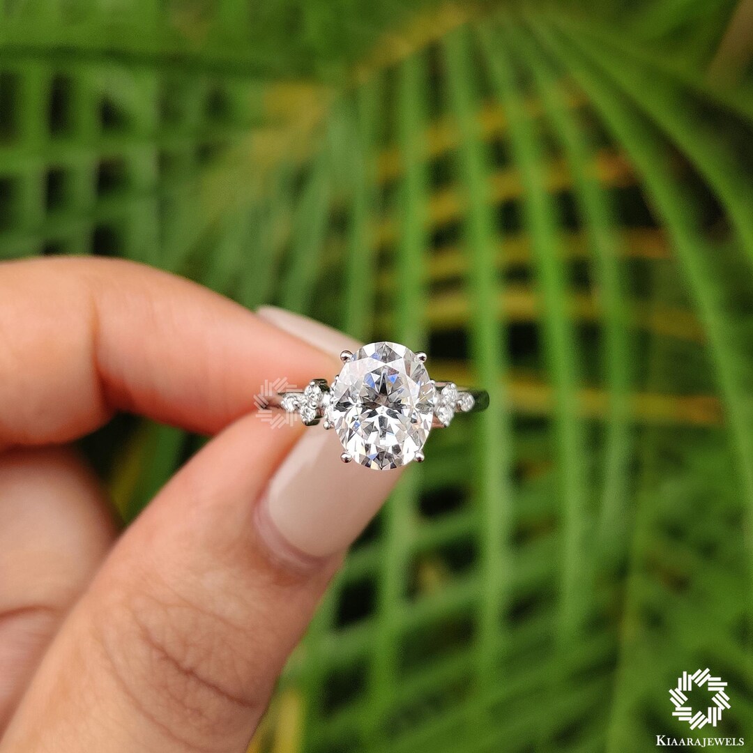 2 CT Oval Cut Moissanite Engagement Ring, 14K Solid Gold Ring, Cluster ...