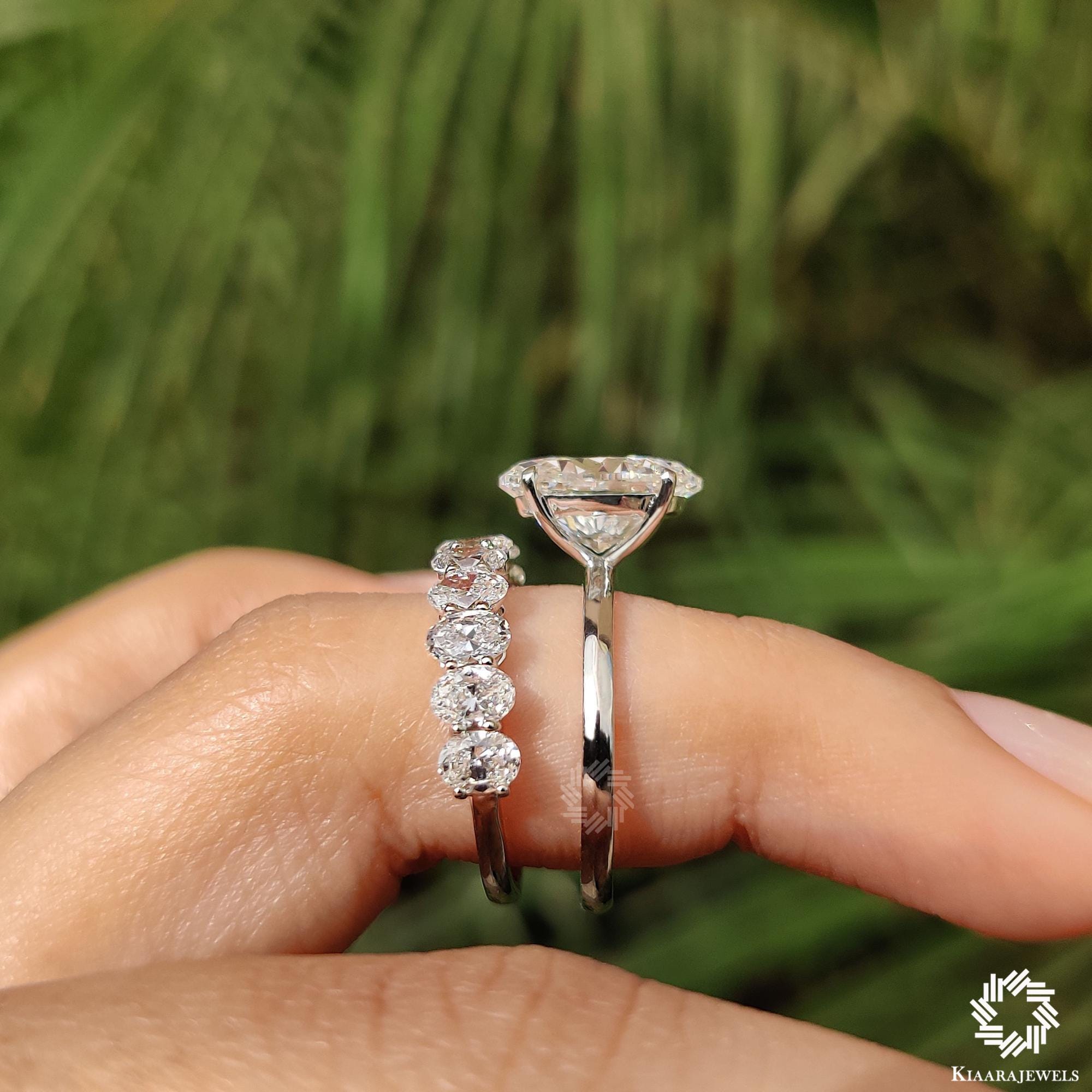 2.8 CT Oval Cut Moissanite Engagement Ring Set, 14K Solid Gold Ring Set ...