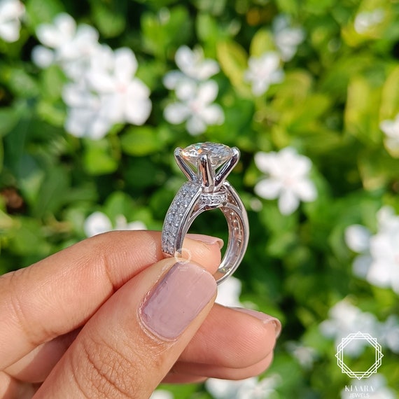 5 Ct Round Cut Moissanite Engagement Ring Lab Diamond Ring 14K Solid White Gold Ring Stackable Ring Thick Band Ring Promise Ring Etsy UK